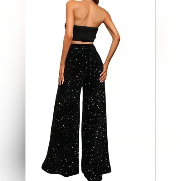 Chic Black Sequin Wide-Leg Pants - Picture 3 of 5